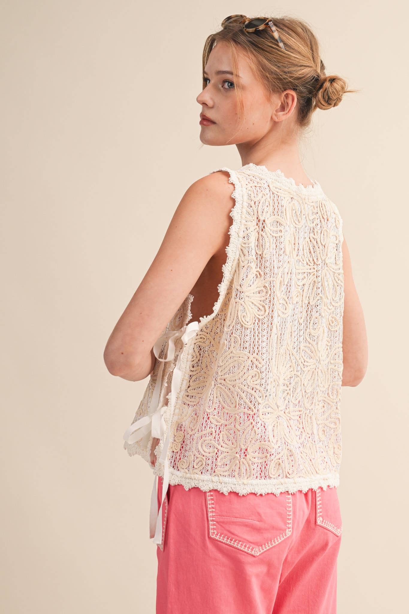 &MERCI - FLORAL CROCHET TANK WITH SIDE TYING DETAIL MTP4770