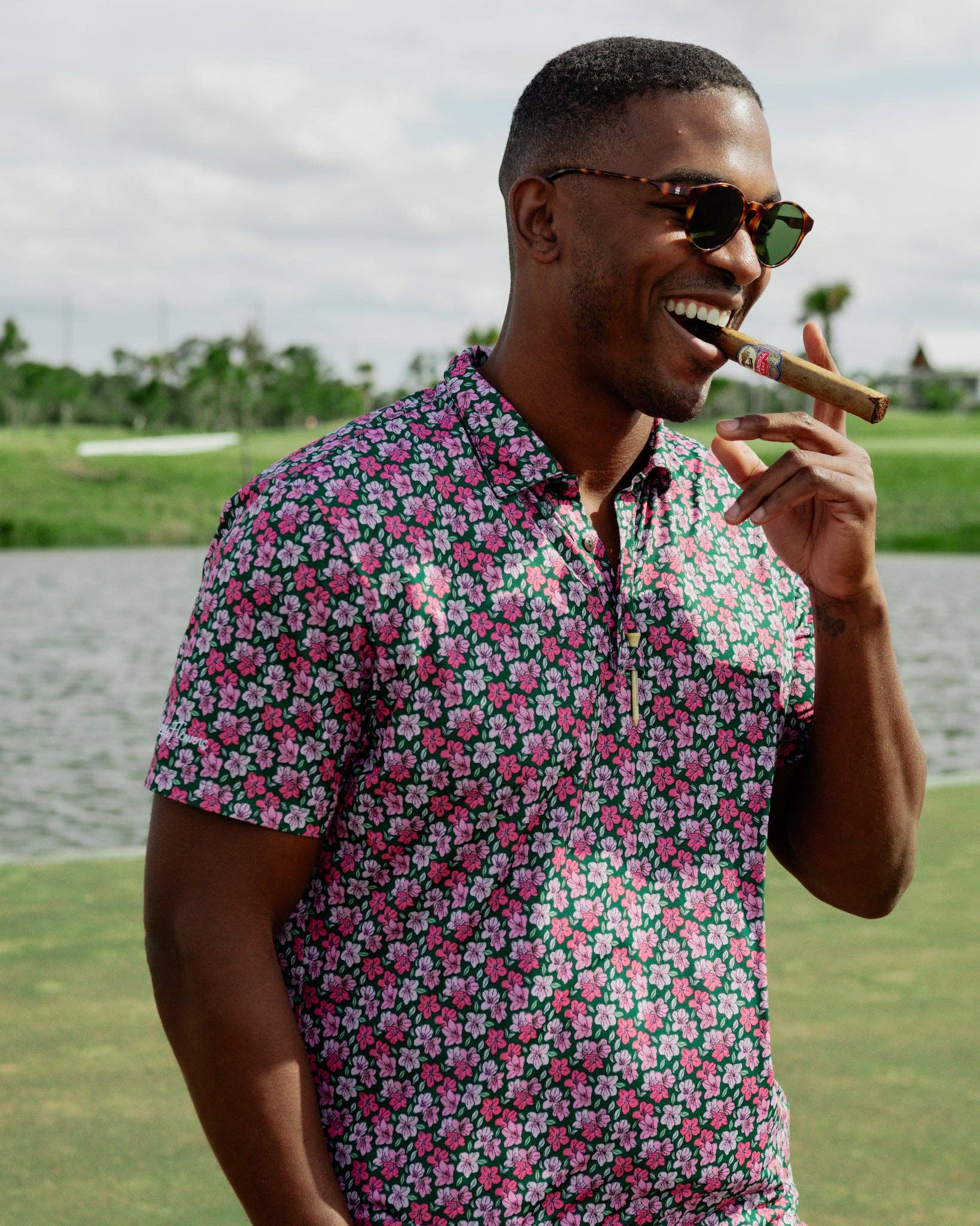 Kenny Flowers - Mens Green and Pink Floral Print Polo
