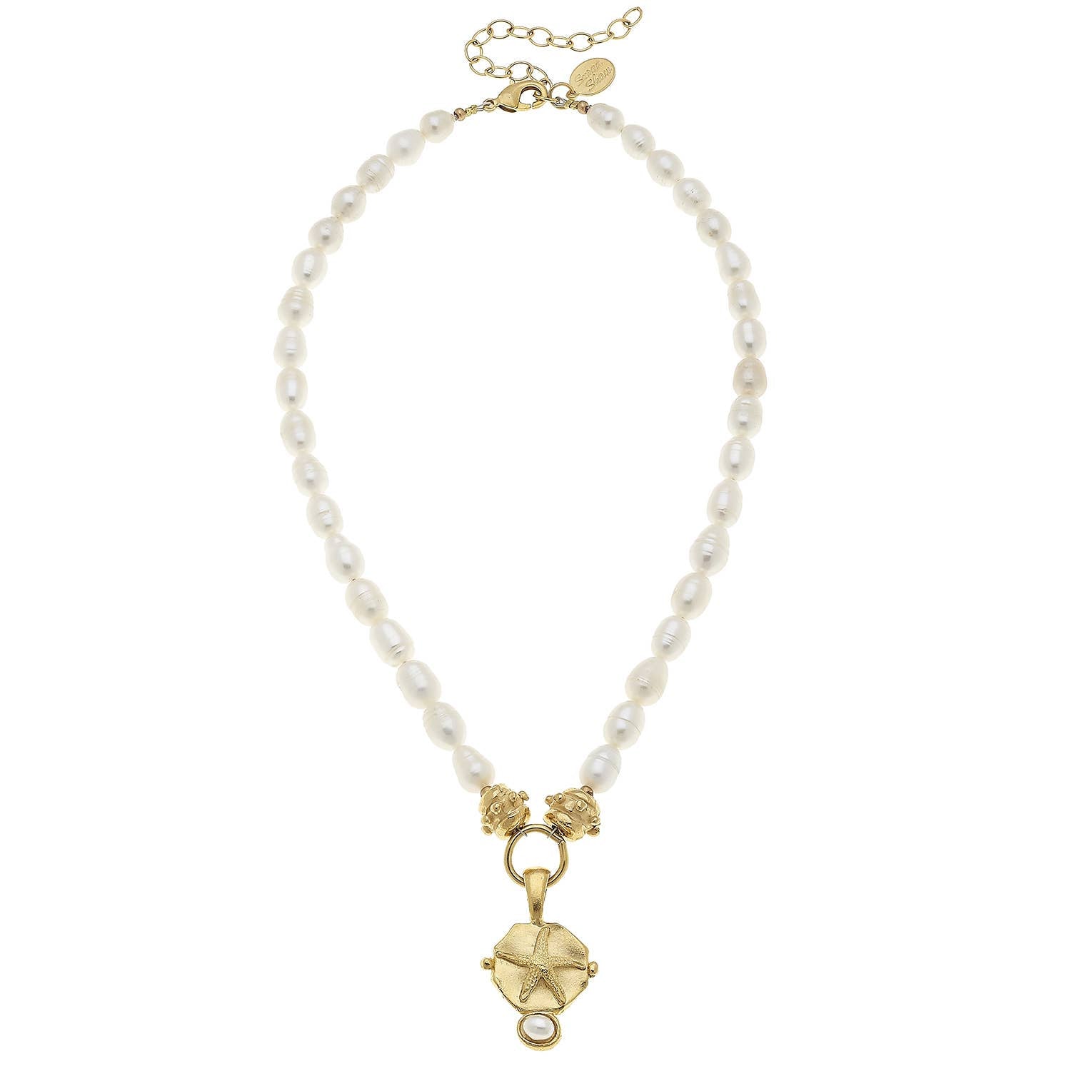 Susan Shaw - Gold Starfish Intaglio with Hand Set Genuine Freshwater Pearl on Freshwater Pearl Necklace