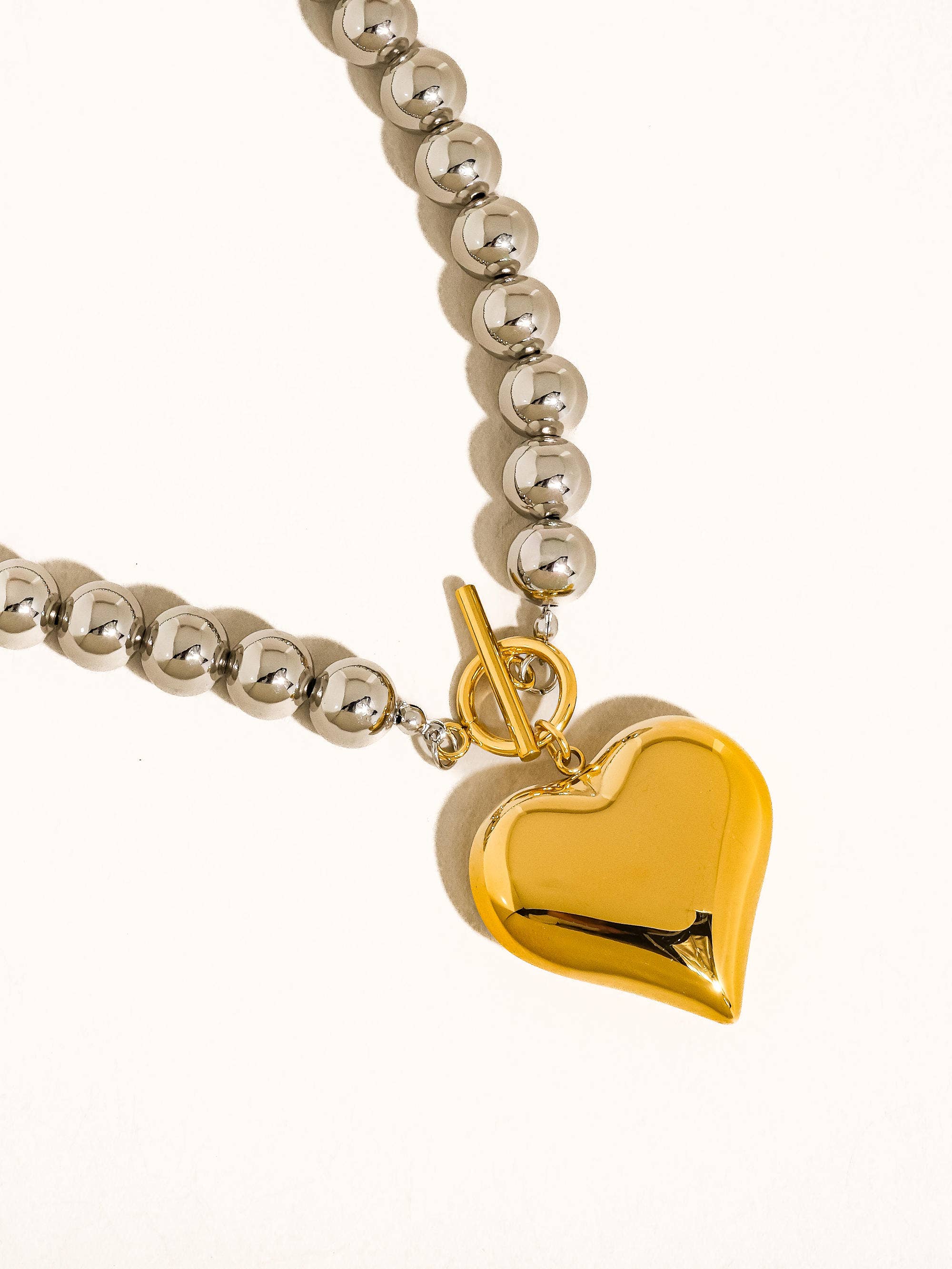 18K Gold Non-Tarnish Two Tone Heart Necklace