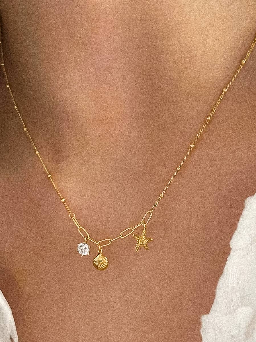 Flânerie by MAIQ - Roshell 18K Gold Non-Tarnish Shell and Start Necklace