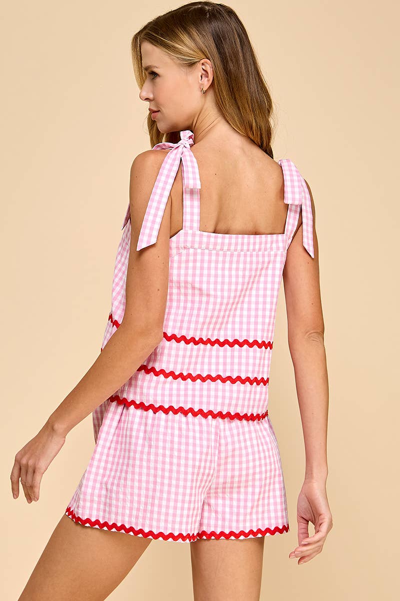 Gingham Contrast Ricrac Detail Top