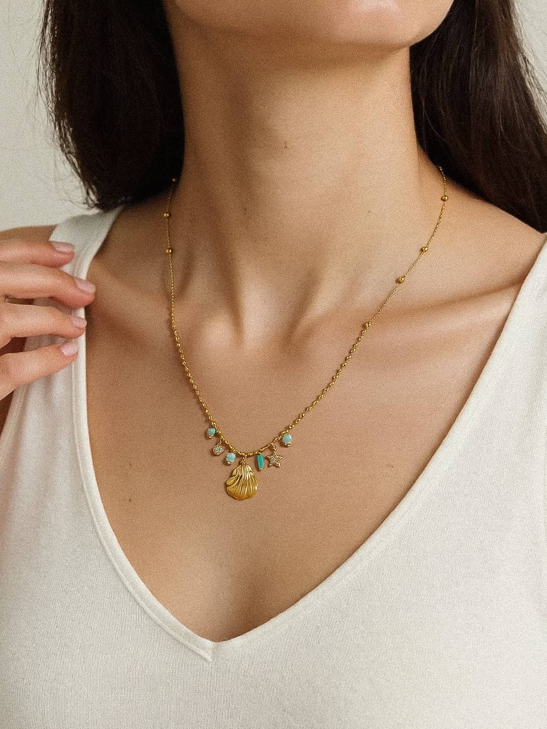 Flânerie by MAIQ - Sumner 18K Non-Tarnish Shell and Star Necklace