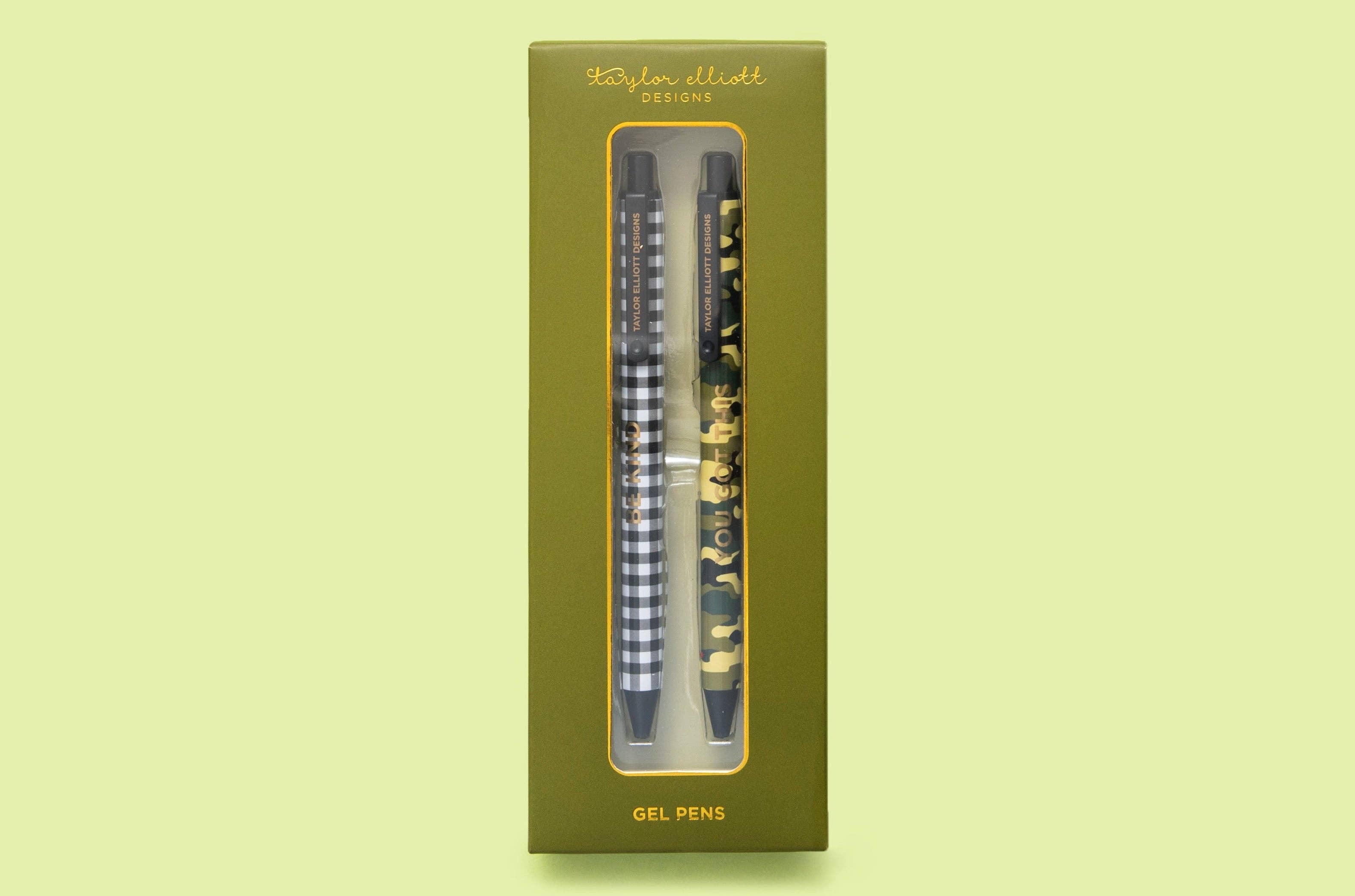 Camo + Gingham Gel Pen Set - 2 Piece Set