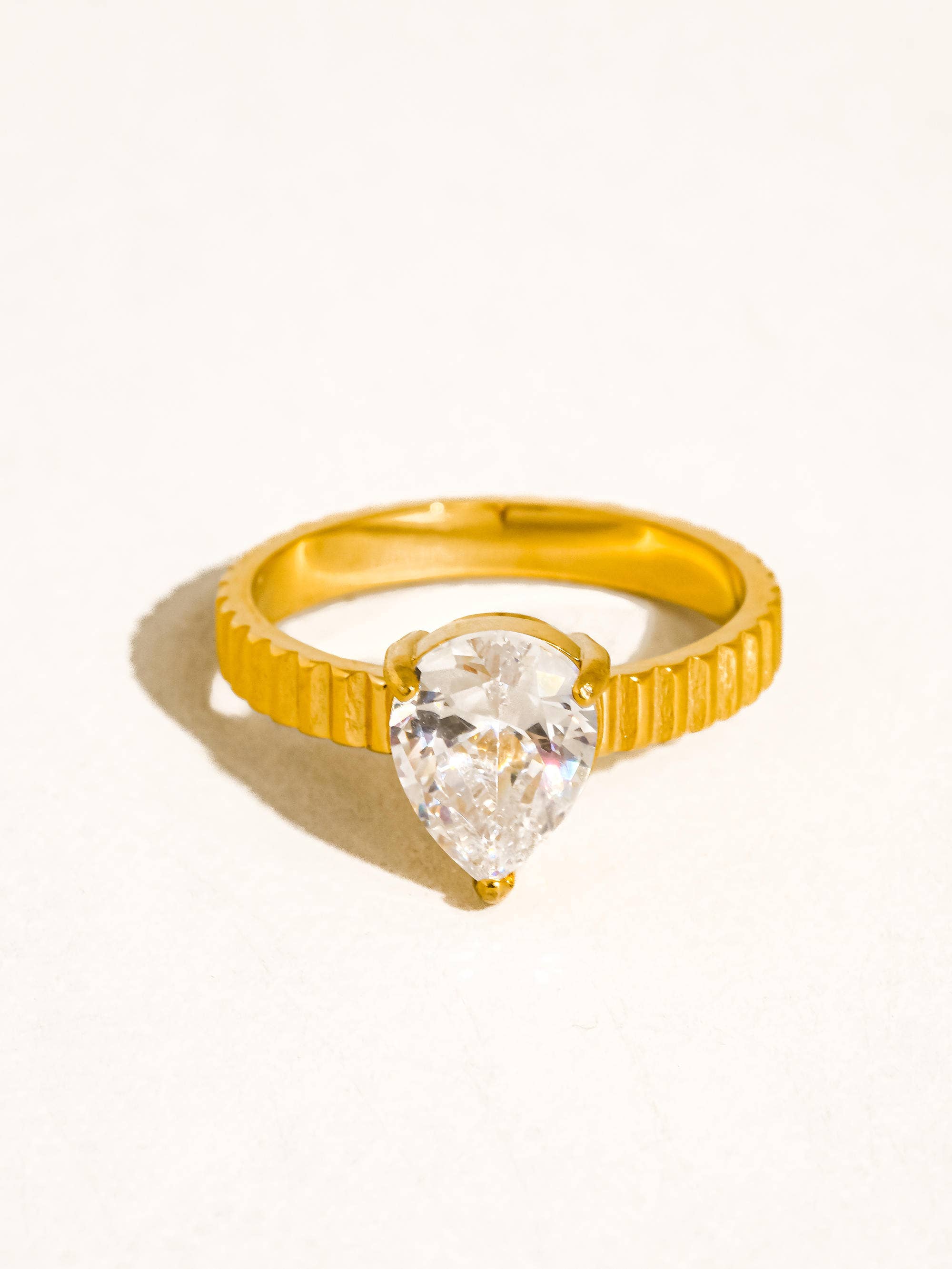 18K Gold Non-Tarnish Statement Pear Stone Ring