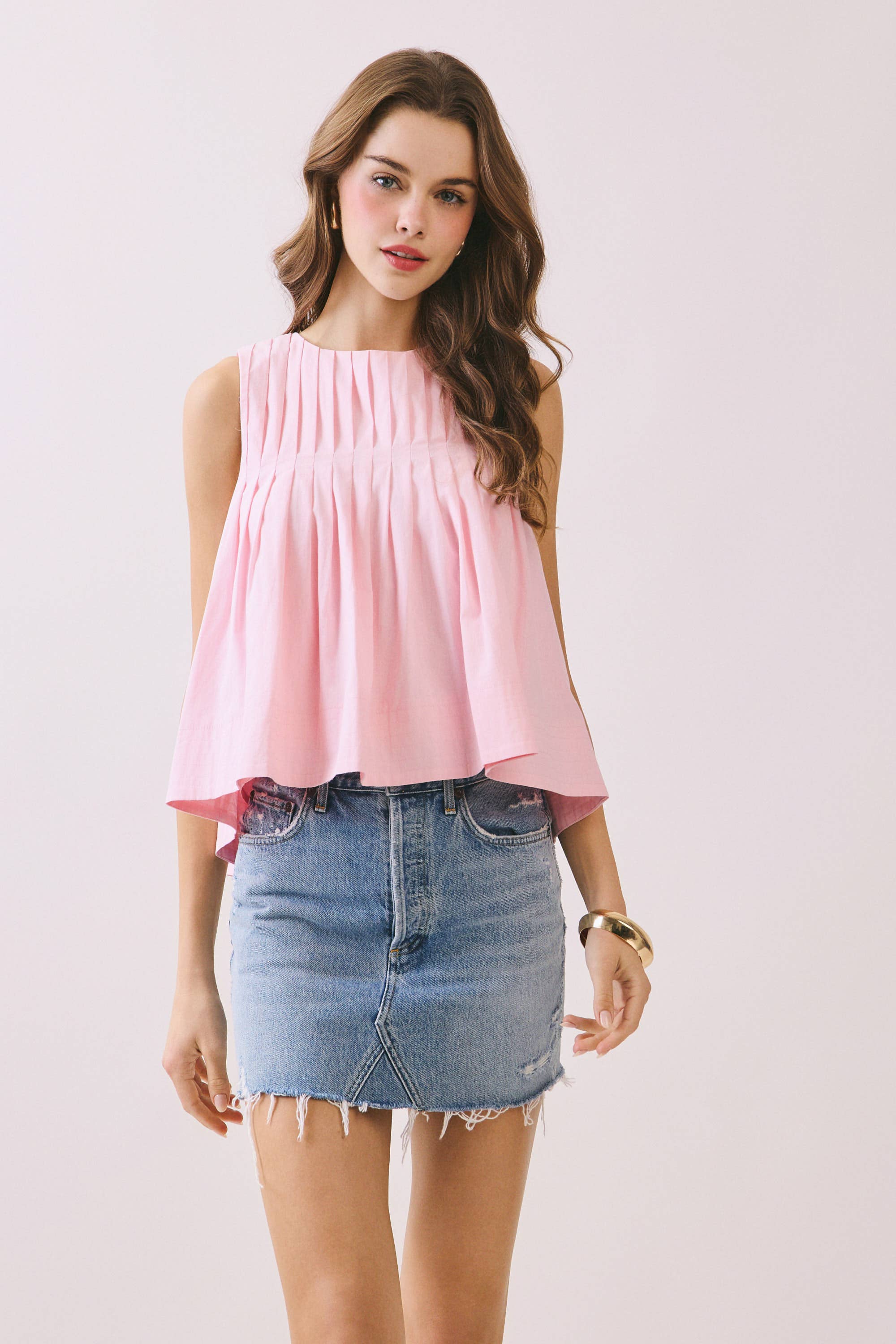 TCEC - CT9082-Pleated Detail High Low Sleeveless Top