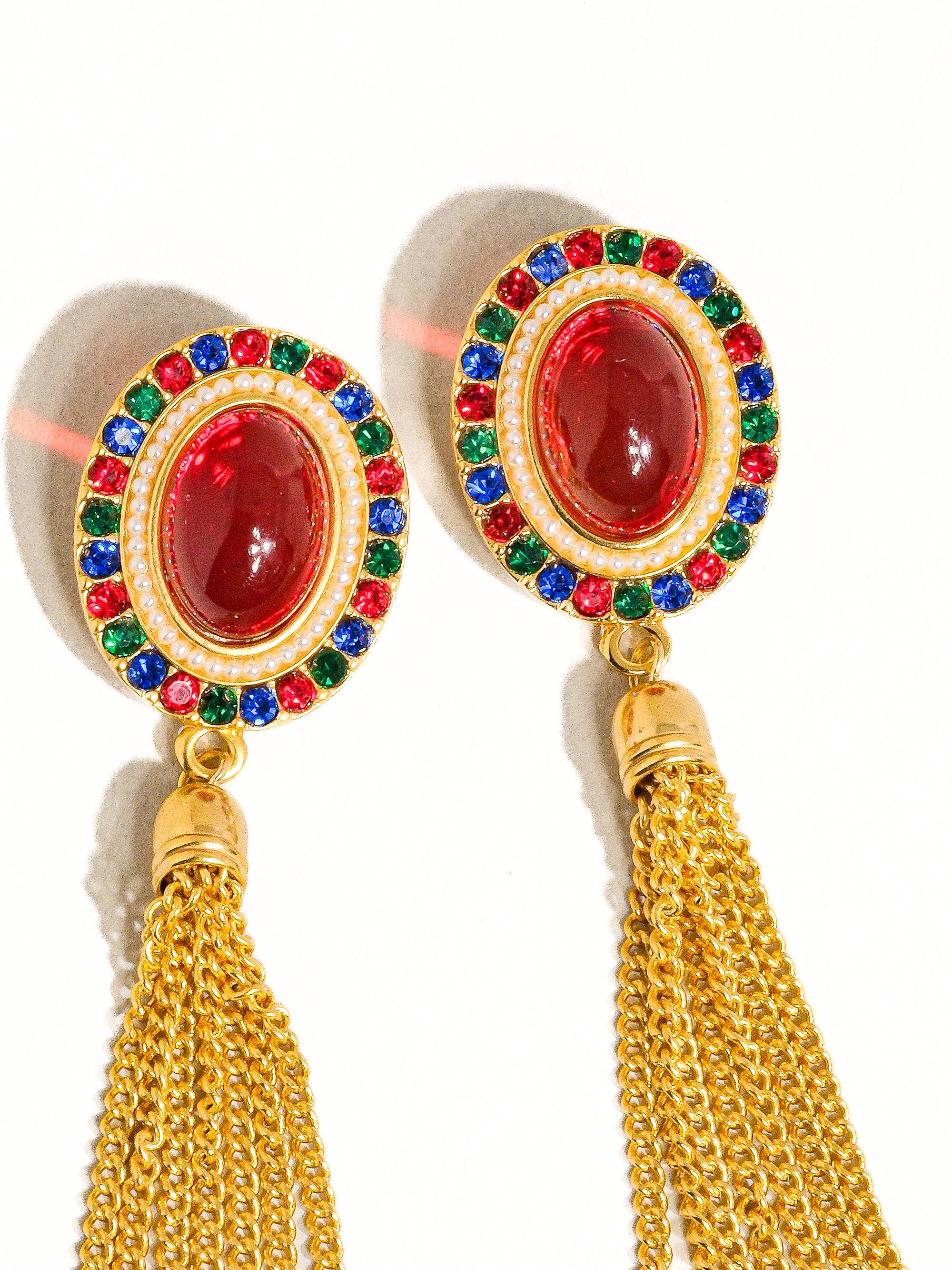 Fleur Gold Dressy Red Tassel Earring
