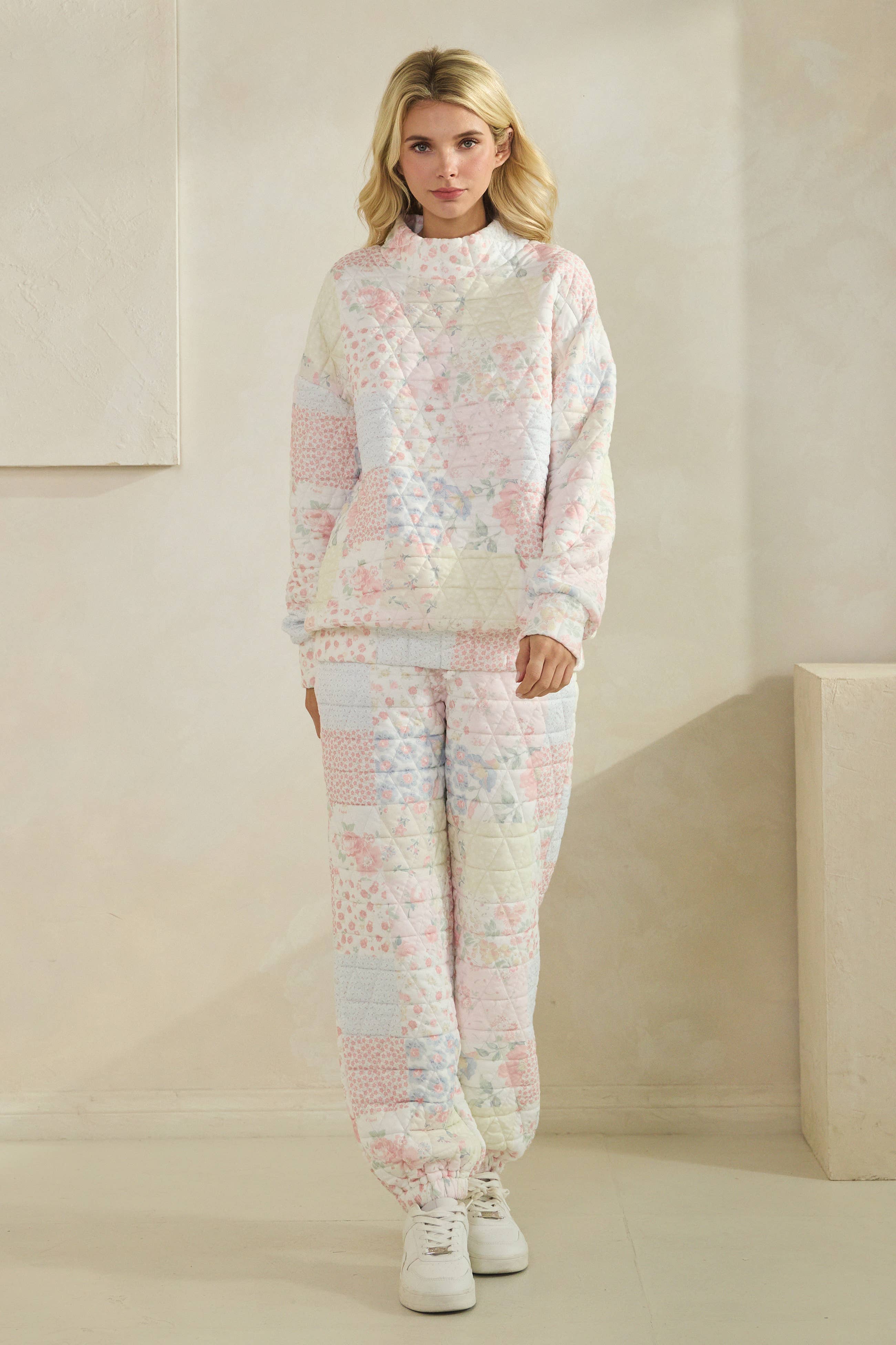 Floral Texture Crew- mock neck