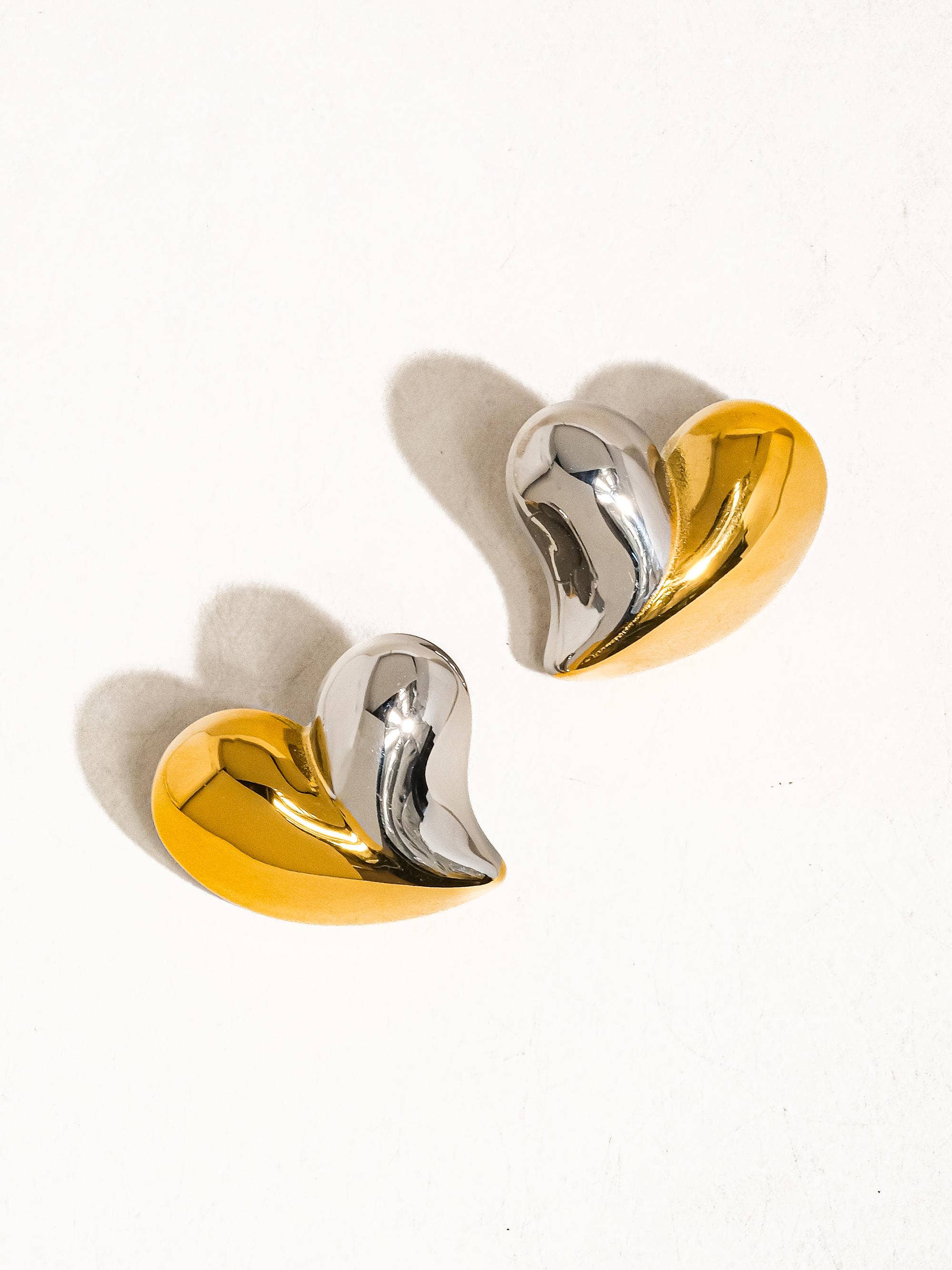 18K Gold Silver Non-Tarnish Heart Studs