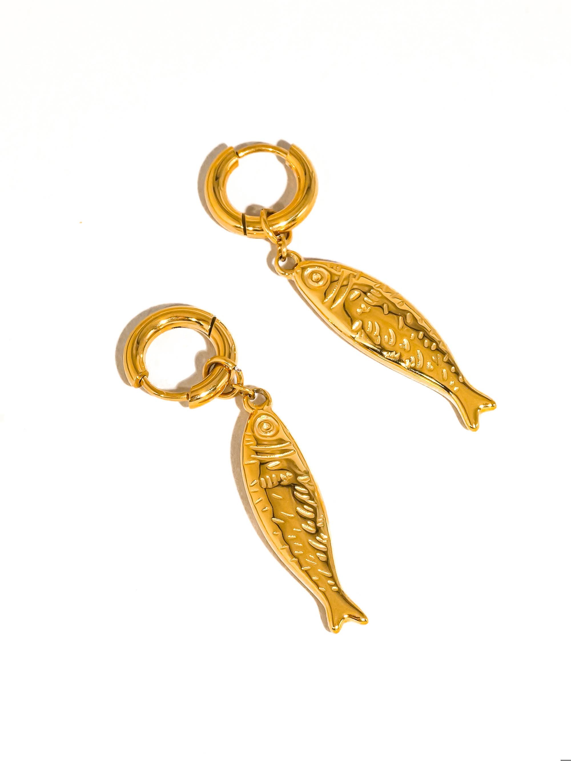 Gold Non-Tarnish Fish Hoop Earring