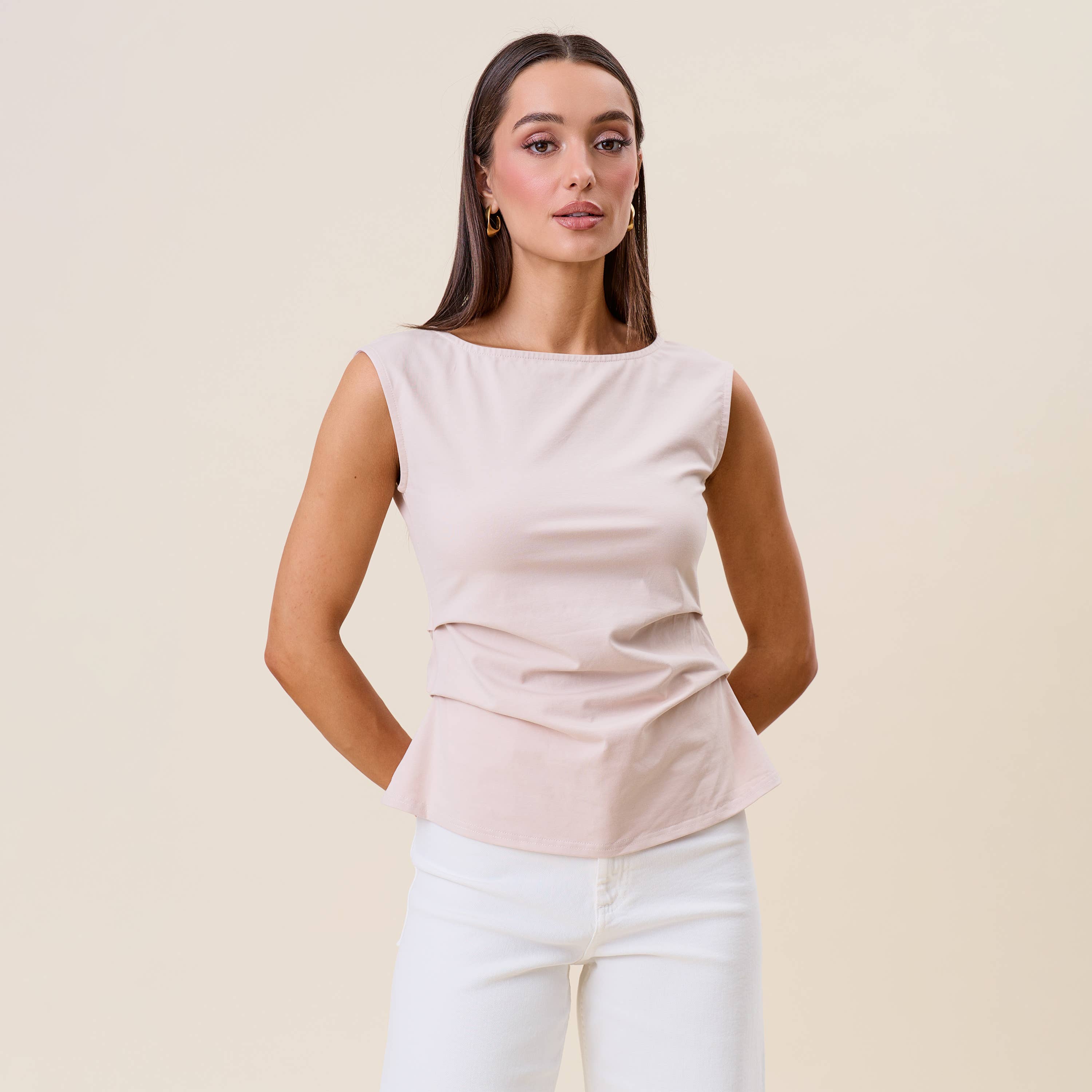 Able - AT3116 Side pleated sleeveless top