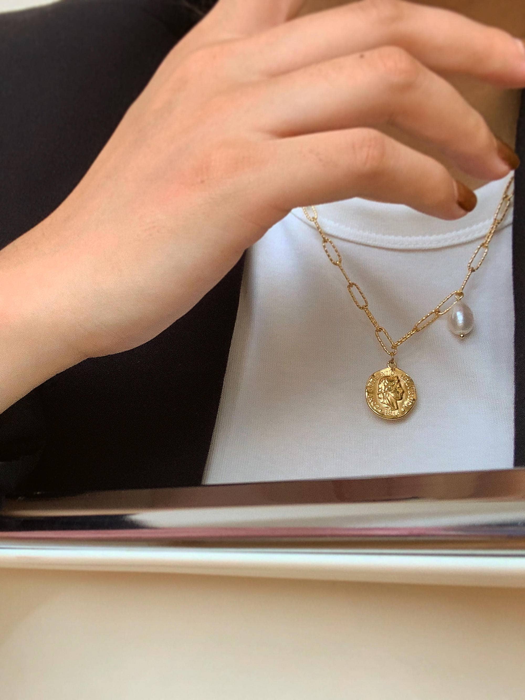 18K Gold Non-Tarnish Coin Chain Necklace
