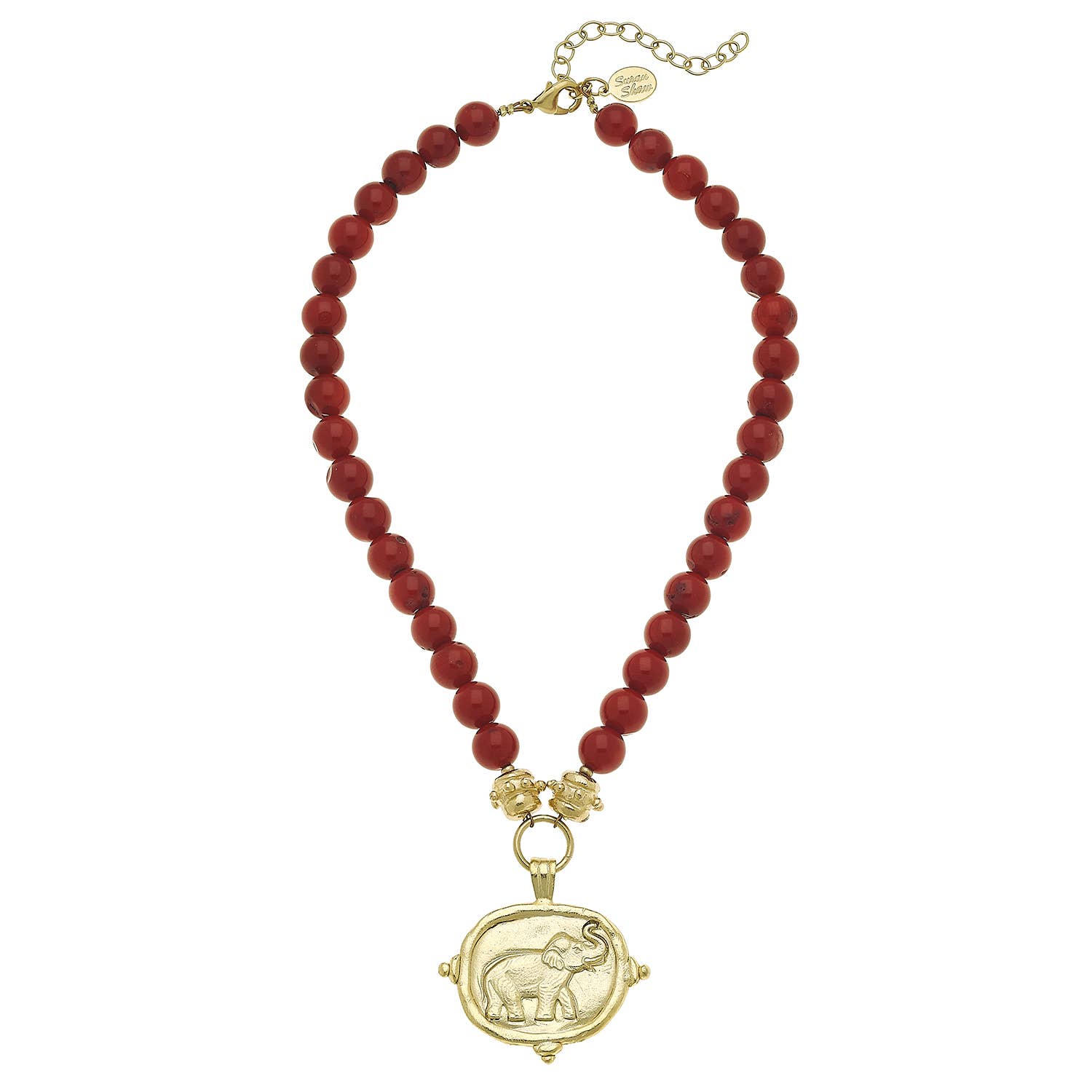 Susan Shaw - Gold Elephant on Red Coral Necklace