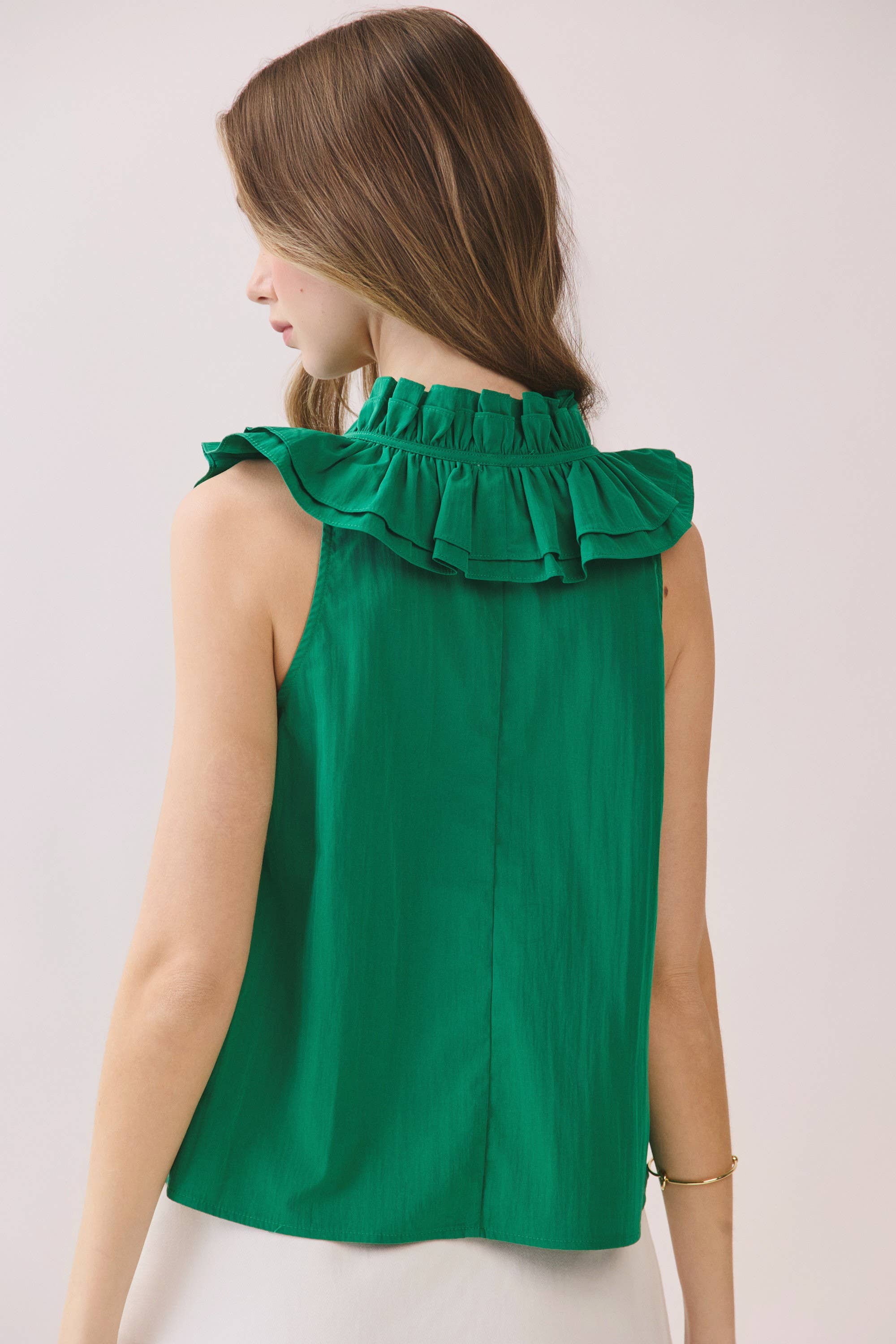 TCEC - CT9885-Layered Ruffle Tie Neck Sleeveless Top