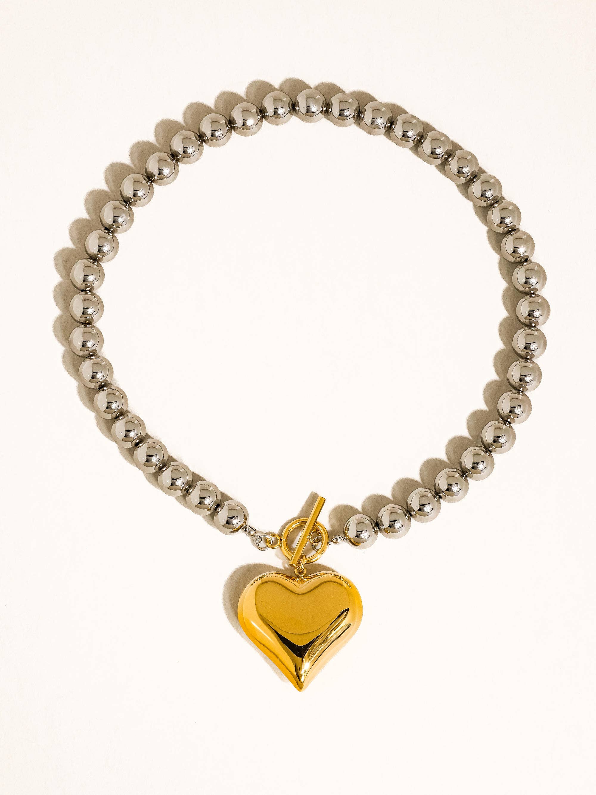 18K Gold Non-Tarnish Two Tone Heart Necklace