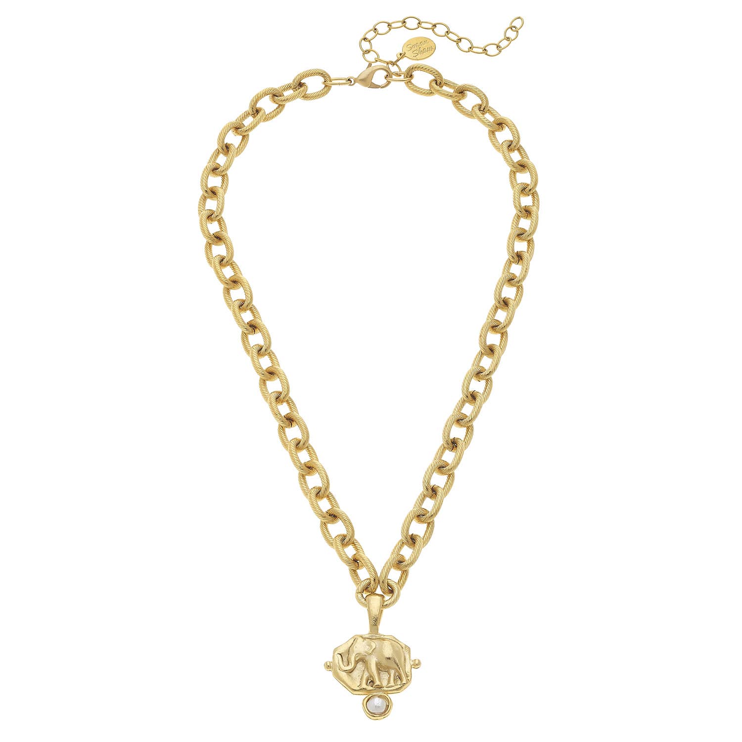 Susan Shaw - Gold Elephant Intaglio and Handset Pearl Chain Necklace