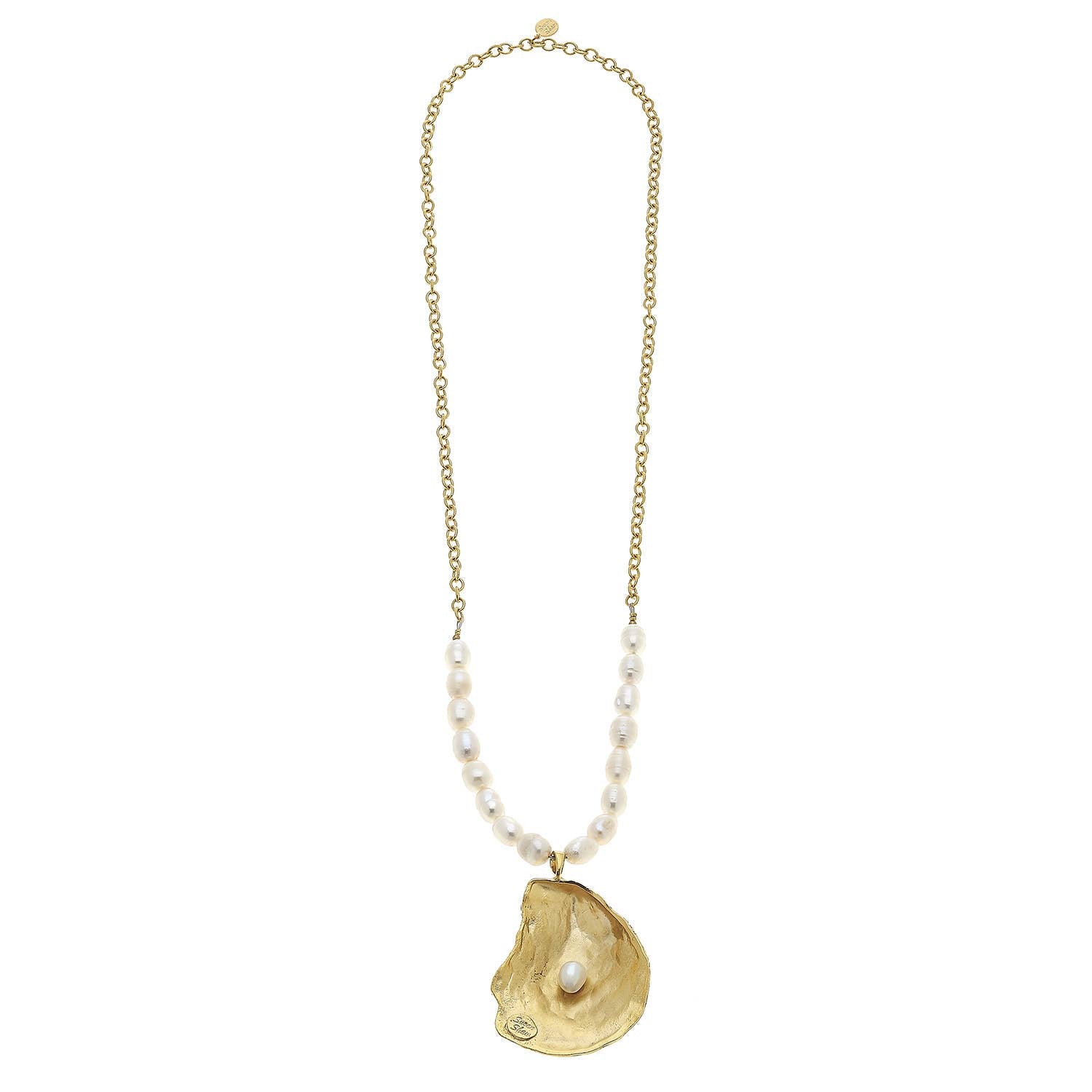 Susan Shaw - 30" Handcast Gold Oyster with Handset Genuine Freshwater Pea