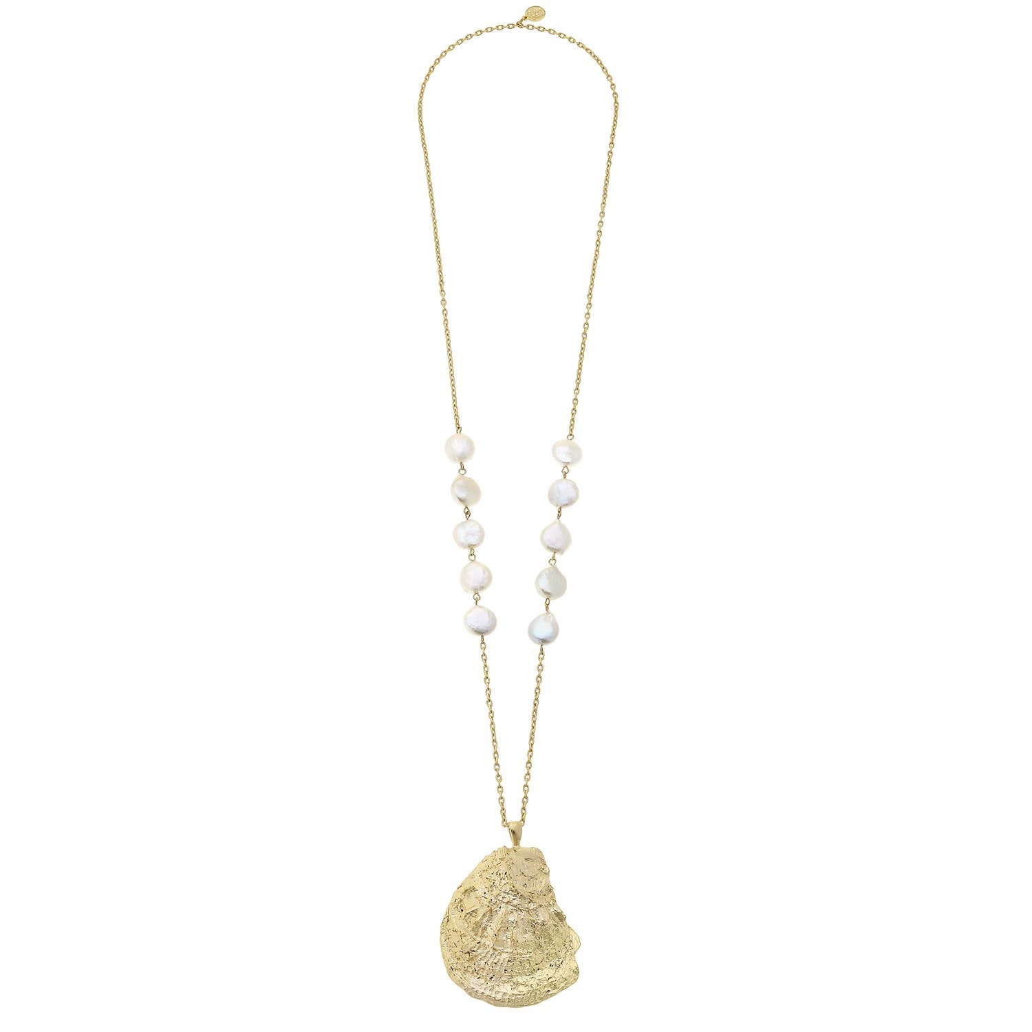 Susan Shaw - 30" Handcast Gold Oyster Shell with Freshwater Coin Pearl Ne