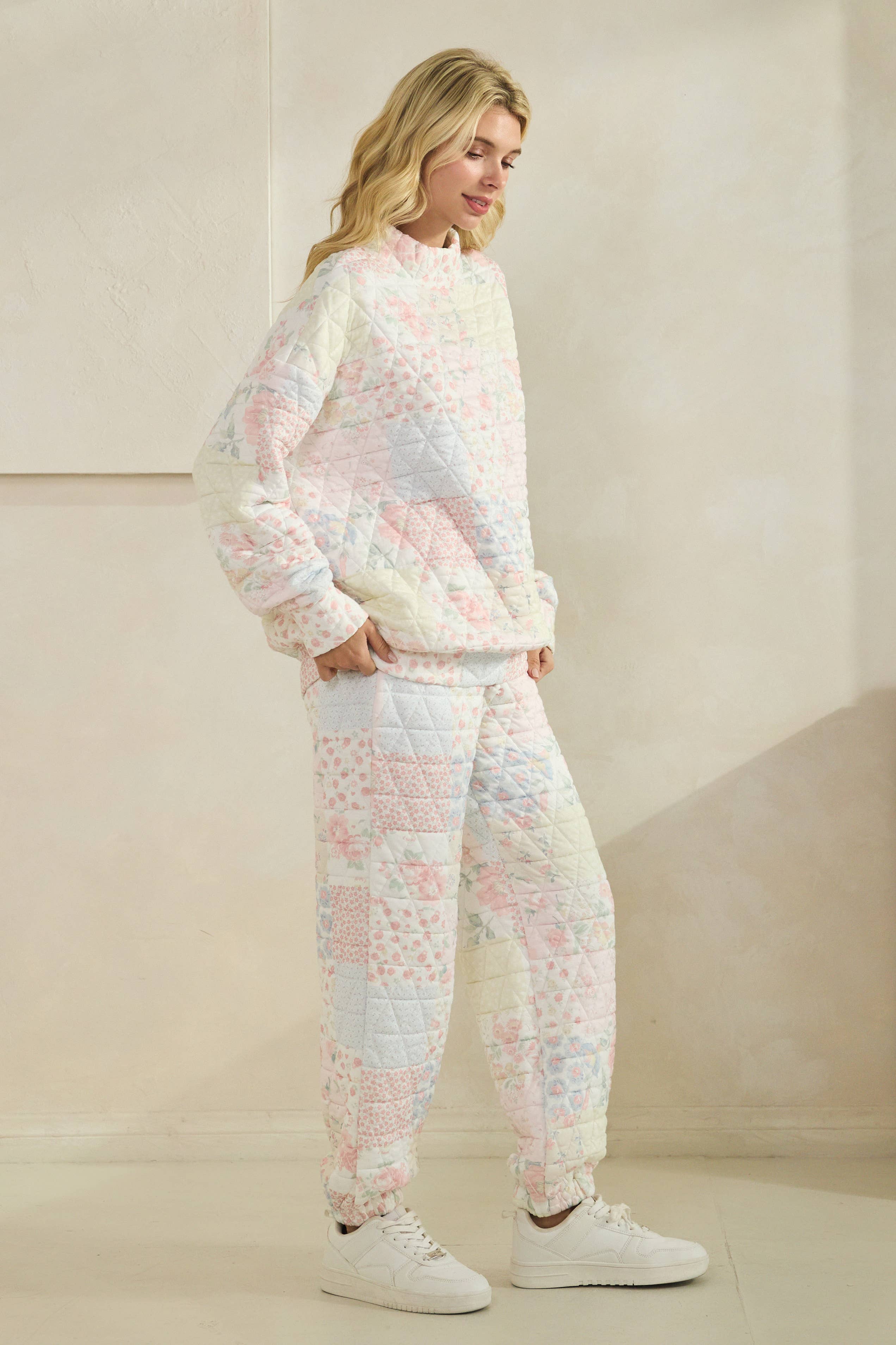 Floral Texture Crew- mock neck