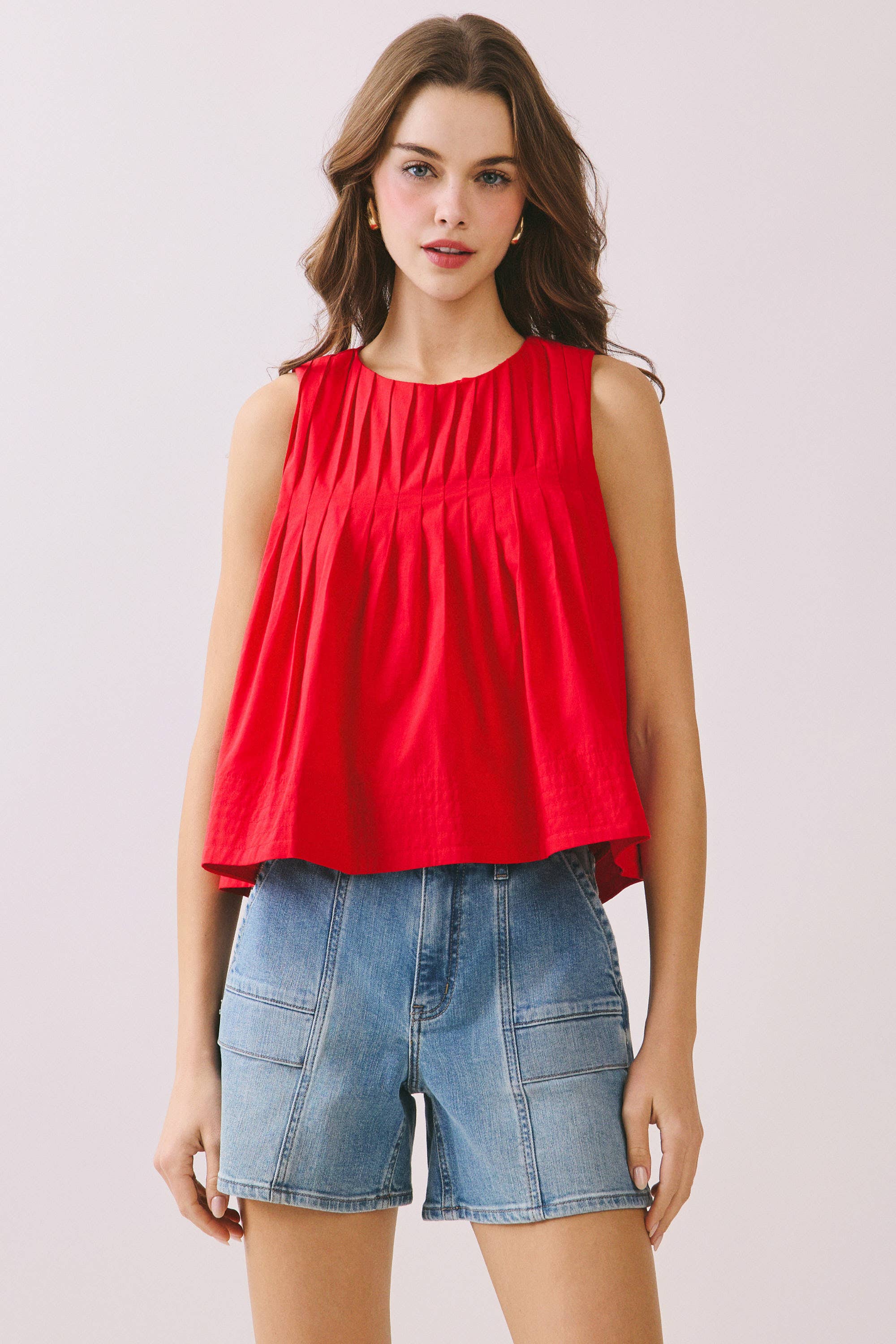 TCEC - CT9082-Pleated Detail High Low Sleeveless Top